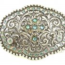 Cowgirls Authentic Silver Plated Pewter Blue Rhinestone Cross Belt Buckle 6317
