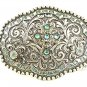 Cowgirls Authentic Silver Plated Pewter Blue Rhinestone Cross Belt Buckle 6317