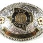 Western Silver Plate Gold Tone Blue HIGH BIDDERS Belt Buckle By ADM 51116