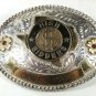 Western Silver Plate Gold Tone Blue HIGH BIDDERS Belt Buckle By ADM 51116