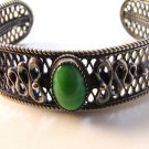 Vintage Sterling Silver & Malachite Filigree Bracelet