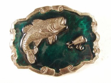 Silvertone Green Big Mouth Bass Fishing Lure Belt Buckle Unbranded 32816