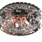 Large Western Silver Tone Bull Head Belt Buckle Unbranded 5516