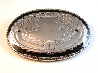Pre drilled Silver Tone Black Enamel Western Cowboy Belt Buckle USA 111914