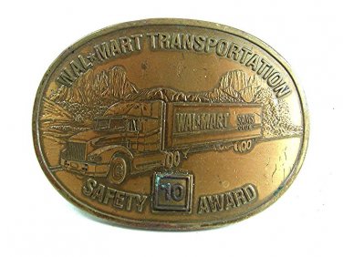 Wal-Mart Transportation Safety Award 10 Sams Club Brass Belt Buckle 41117