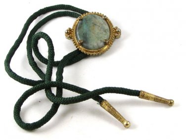 Vintage Green Stone Bolo With Cloth Cord 102016