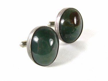 Vintage Siam Sterling Silver & Green Cufflinks Unbranded 41416