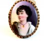 Vintage Hand Painted Porcelain Young Lady w/ Gold Necklace Brooch a