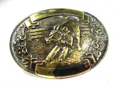 Western Rodeo Cowboy Bull Busting Brass Belt Buckle by Chambers 81115