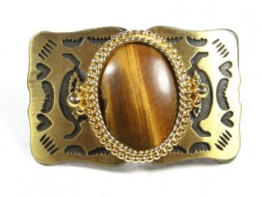 Western Goldtone & Tigers Eye Belt Buckle Unbranded Made In USA 101515