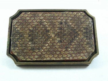Vintage 1981 Rattlesnake Skin & Brass Belt Buckle By BTS USA 112917