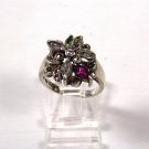 Sterling Silver Marcasites Red Green Clear Rhinestones Ring Size 7 1/2 by SU 817