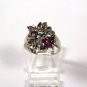 Sterling Silver Marcasites Red Green Clear Rhinestones Ring Size 7 1/2 by SU 817