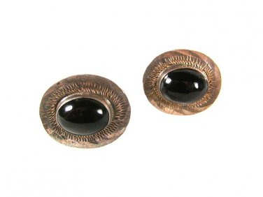 Taxco Mexican Sterling Silver Black Onyx Cufflinks By E.M.F. 41416
