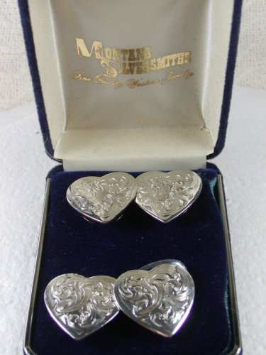 4 Western Rodeo Silvertone Heart Button Covers by MONTANA SILVERSMITHS 3116