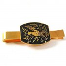 Vintage Goldtone & Black Damascene Bird Tie Clasp MADE IN SPAIN 6317
