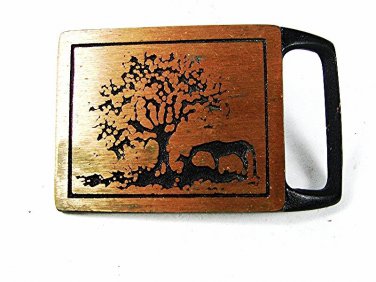 1979 Two Horses Brass Belt Buckle By Tech Ether Guild 81716