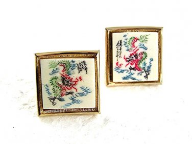 Vintage 1950's Oriental Writing Dragon Cufflinks 8417