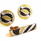 Vintage Swank Dolphin Mosaic Cufflinks & Matching Tie Clasp