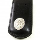 Vintage Silvertone Flower Black Leather Magnetic Money Clip 51617