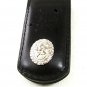 Vintage Silvertone Flower Black Leather Magnetic Money Clip 51617