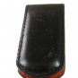 Vintage Silvertone Flower Black Leather Magnetic Money Clip 51617