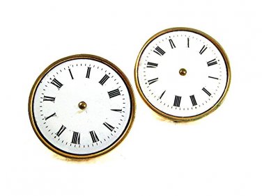 Vintage Goldtone Porcelain Watch Face Cufflinks Made In France 62617