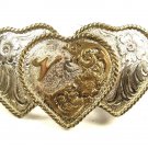 Vintage Silvertone Ladies 3 Heart Initial V 2 Tone Belt Buckle by ADM 101015