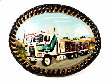 Vintage Hand Painted Truck Leather Belt Buckle By Bubbles Leather Craft 71916