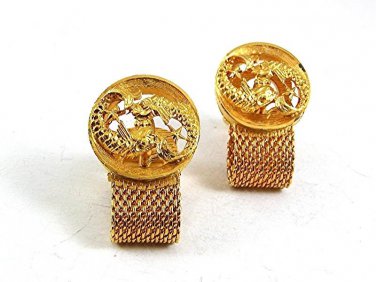 Vintage 1970's Goldtone ZODIAC PISCES Wrap Around Cufflinks 101817