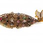 Early 1950's Made In Germany West Gold Tone Fish Rhinestones Brooch 102416