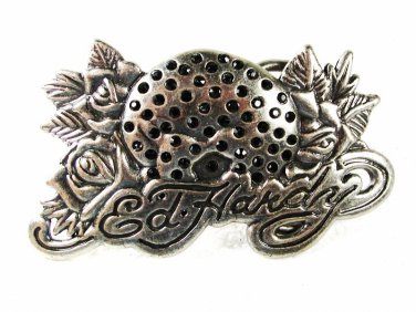 Silvertone Lady Bug ? Roses Belt Buckle By ED HARDY 33116b