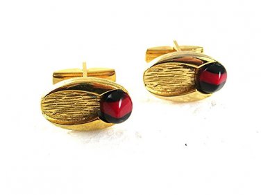 Vintage Goldtone Red Black Cufflinks 73017