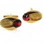 Vintage Goldtone Red Black Cufflinks 73017