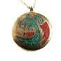 Old Native American Coin Silver Coral Turquoise Pendant Sterliing Chain 72417