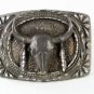 1993 Silver Tone Cow Head Skull Feathers Belt Buckle By EGC Made USA 51116
