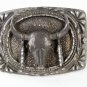 1993 Silver Tone Cow Head Skull Feathers Belt Buckle By EGC Made USA 51116