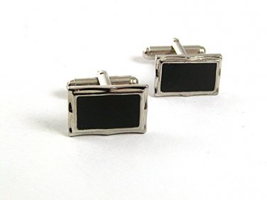 Vintage Small 1960's Silvertone & Black Cufflinks 101517