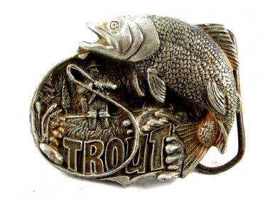 1982 Rainbow Trout Fish (Silvertone In Color) Belt Buckle by M&Ms 82614