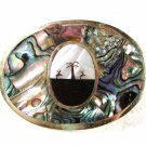 Western Silvertone Abalone Mother Pearl Black Belt Buckle Unbranded MEXICO