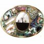 Western Silvertone Abalone Mother Pearl Black Belt Buckle Unbranded MEXICO