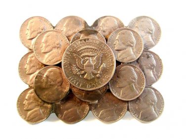 Vintage Jefferson Nickle & Half Dollar Coin Belt Buckle