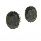 Vintage Silvertone & Black Greek Warrior Cufflinks By ANSON 6117