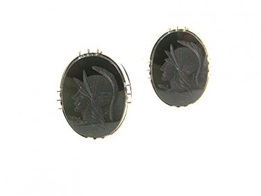 Vintage Silvertone & Black Greek Warrior Cufflinks By ANSON 6117