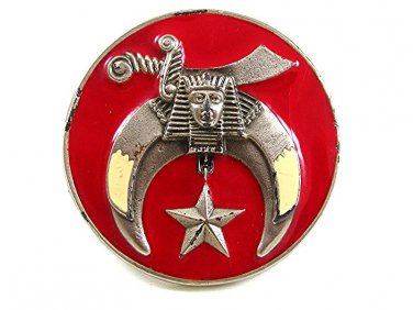 Vintage Mason Masonic Shriners Gold Tone Red White Belt Buckle 21017