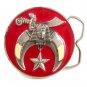Vintage Mason Masonic Shriners Gold Tone Red White Belt Buckle 21017