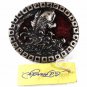 Koi Fish Silvertone Red Rhinestones Belt Buckle By ED HARDY 33116a w/ Tag