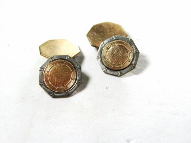 Edwardian / Art Deco Silvertone & Goldtone Cufflinks by WGC 8615