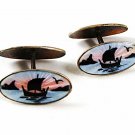 Vintage Enameled Moose Viking Ship Cufflinks By DAVID ANDERSEN 111616