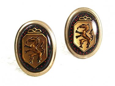 Vintage Goldtone Black Wingless Griffin Repaired Cufflinks 8917